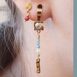 Zwischenstck mit klarem Zirkonia und 2 sen, vergoldetes Silber, 9x6mm, 2 Stck