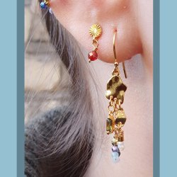 Anhnger, unebene Platte, glnzend, mit4 Lchern, vergoldetes Silber, 12x7 mm, 2 Stk