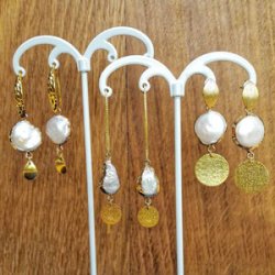 S&uuml;&szlig;wasserperle, Keshi, Zwischenst&uuml;ck, vergoldet, naturwei&szlig;, 24x16-19mm, 1 Stk