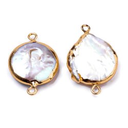 S&uuml;&szlig;wasserperle, Keshi, Zwischenst&uuml;ck, vergoldet, naturwei&szlig;, 24x16-19mm, 1 Stk