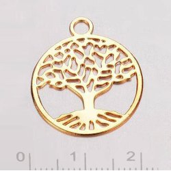 Lebensbaum, gro&szlig;e Anh&auml;nger, rund, vergoldetes Messing, 20x23,5x0,5 mm, 2 Stk