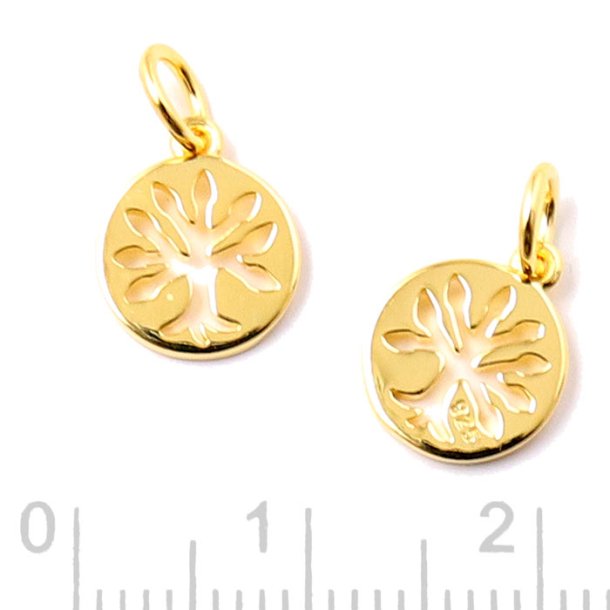 Tree of life, small pendant with jumpring, gold plated silver, round, 10x11x1mm, 1pc