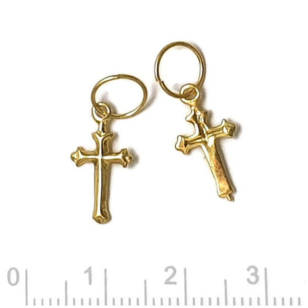 Cross pendant with eye and jumpring, gold plated silver, 12x8mm. 1pc.