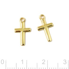 Kreuz, Anhänger mit Öse, vergoldetes Sterlingsilber, 14x8 mm, 2 Stk.