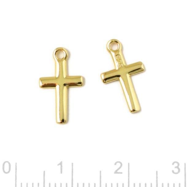 Kreuz, Anh&auml;nger mit &Ouml;se, vergoldetes Sterlingsilber, 14x8 mm, 2 Stk.