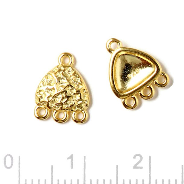Intermediate link, uneven triangle, with 4 eyelets, gold-plated silver, 11x8.5x2 mm. 2 pcs