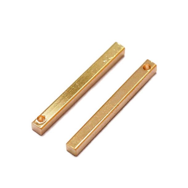 Gold plated brass, squared stick with hole, 20x2mm, 4pcs.