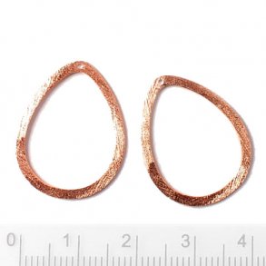 Flat teardrop-outline, rose gilded drop shape, brushed, 24x20mm, 2pcs