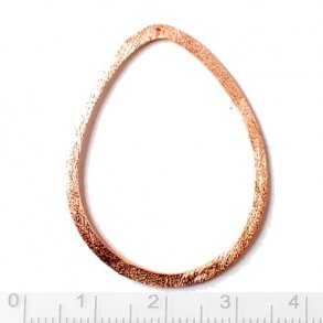 Drop-outline, brushed Rose gilded silver, flat with tophole, 38x30mm, 1pc