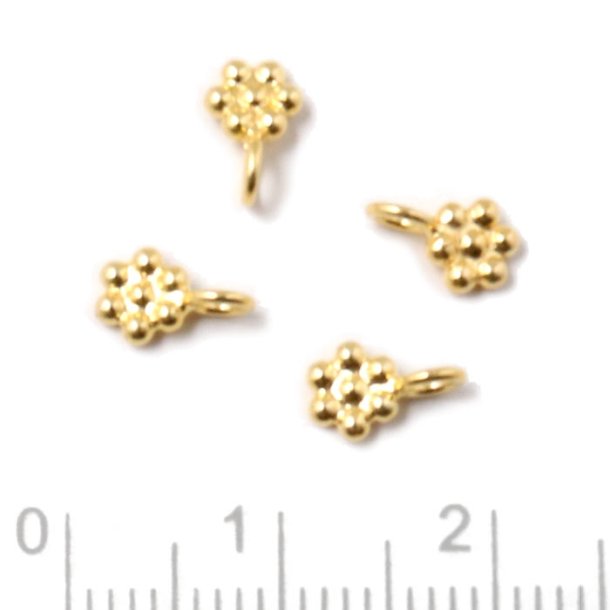 Pendant, flower with eye, gold plated, length 7,5 mm, 2 pieces.