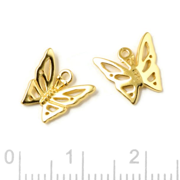 Butterfly charm with loop, gold plated silver, 10,5x10mm, 2pcs