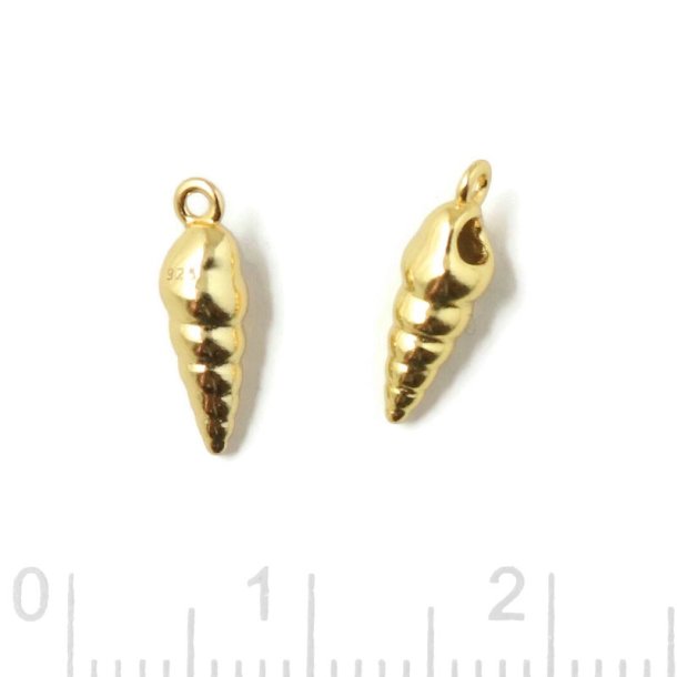 Small sea snail shell, pendant with loop, gold-plated silver, 12x4 mm, 2 pieces