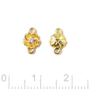 Zwischenglied, kleine Blume mit CZ, 2 sen, Silber vergoldet, 5,4x8,5x1,8 mm, 2 Stck