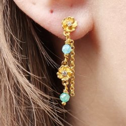 Ohrstecker, kleine Blume mit Zirkonia und se, vergoldetes Silber, 6,8x5,4 mm, 2 Stck