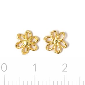 Flower charm or link, uneven 18K gold-plated 925 silver, 8x7.5 mm, 2 pcs