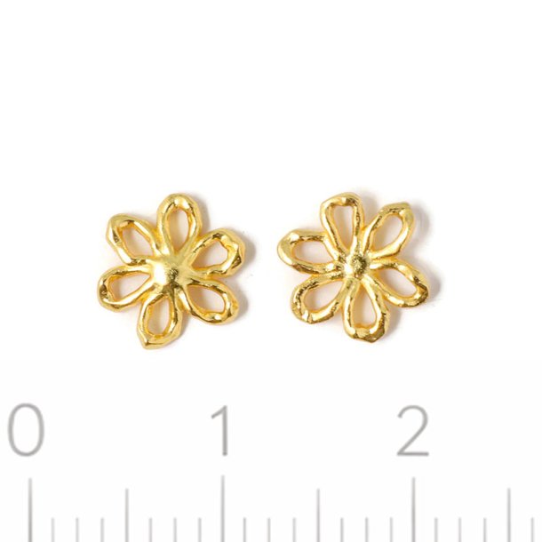 Flower charm or link, uneven 18K gold-plated 925 silver, 8x7.5 mm, 2 pcs