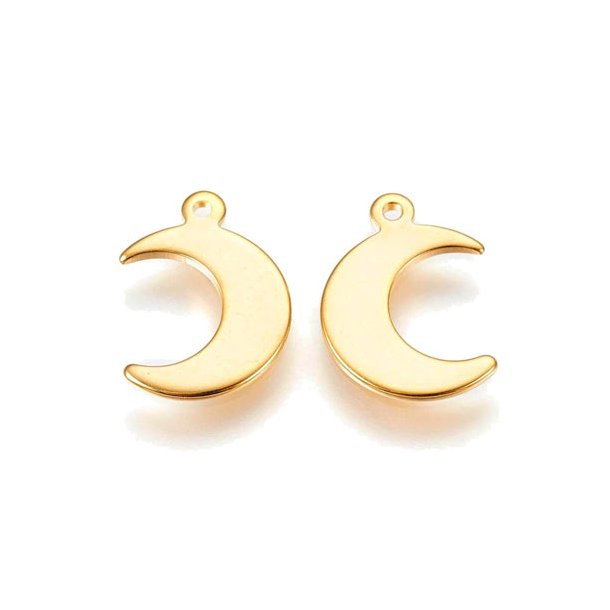 Moon shape wit eye, gilded steel, pendant, 15,5x11x1mm, 2pcs