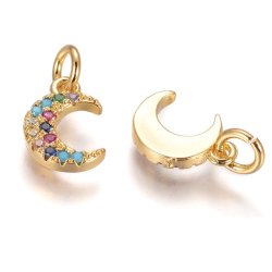 Halbmond mit &Ouml;se, vergoldetes Messing, Anh&auml;nger mit 13 Zirkonia, 11x8x2 mm, 2 Stk