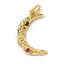 Mondsichel-Anhnger mit farbigen Zirkonia, vergoldetes Messing, mit se, 19x12x3 mm, 1 Stk