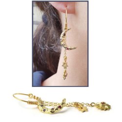 Mondsichel-Anhnger mit farbigen Zirkonia, vergoldetes Messing, mit se, 19x12x3 mm, 1 Stk