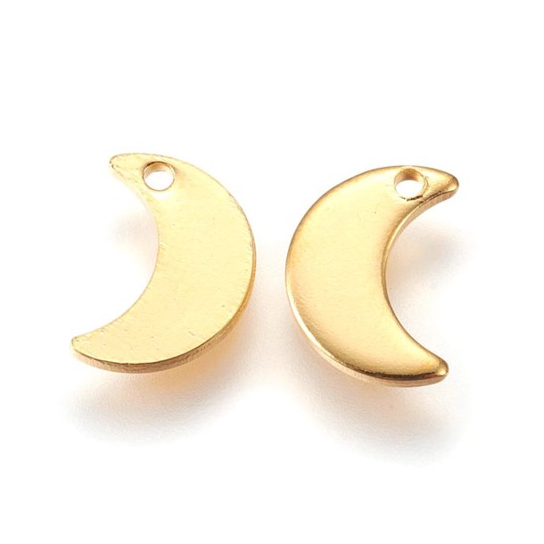 Crescent-shaped pendant wit hole, gilded steel, pendant, 10x7x1mm, 2pcs