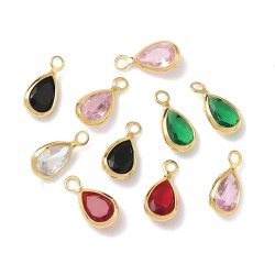 Tropfenanh�nger mit Zirkonia und Glas, 18K vergoldetes Messing, Mischfarben, 9x4,5 mm, 6 Stk.