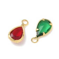 Tropfenanh�nger mit Zirkonia und Glas, 18K vergoldetes Messing, Mischfarben, 9x4,5 mm, 6 Stk.