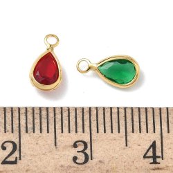 Tropfenanh�nger mit Zirkonia und Glas, 18K vergoldetes Messing, Mischfarben, 9x4,5 mm, 6 Stk.