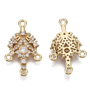 Kronleuchterglied mit 24 Zirkonen, kühl-vergoldetes Messing, 4 Ösen, 21,5x13,5 mm, 2 Stk