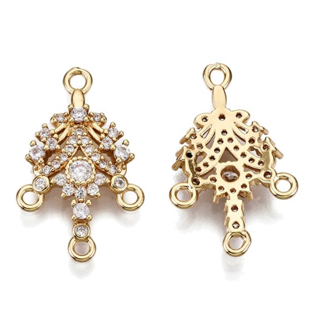 Chandelier link with 24 zircons, light gold plated brass, 4 eyelets, 21,5x13,5 mm, 2 pcs