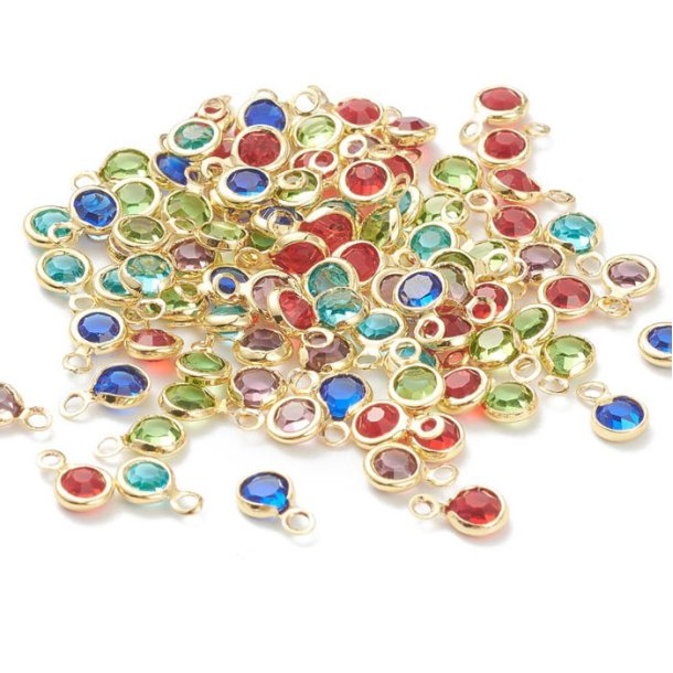 Small pendant, set gold plated, round, mixed colors, 7,5x5 mm, 10 pcs