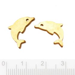 Delfin mit Loch als Auge, vergoldeter Edelstahl, 17x11x0,7 mm, 2 Stk.