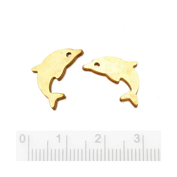 Dolphin shape with hole, gilded steel, 17x11x0,7mm, 2pcs