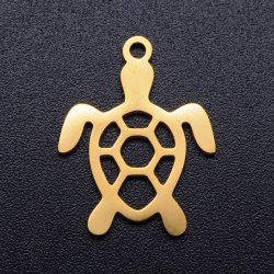 Schildkr&ouml;te-anh&auml;nger, vergoldeter Edelstahl, 19x14x1 mm, 2 Stk.