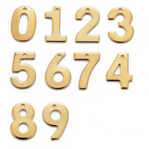 Number pendant or charm, shiny, durable gold-plated steel, 11x12x0.8mm. 1pc