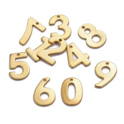 Zahl, Anh&auml;nger, gl&auml;nzend, dauerhafter vergoldeter Edelstahl, 11x12x0.8 mm, 1 Stk