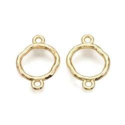 Glied, Messing leicht vergoldet, geh&auml;mmerter Kreis mit 2 &Ouml;sen, 17x12x1,5 mm, 4 Stck