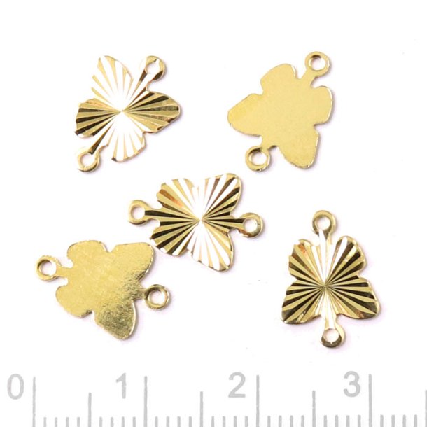 Connector bead, gold plated brass, faceted butterfly, 2 loops, 12.5x9x0.5mm, 6pcs