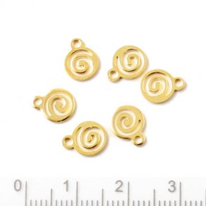 Pendant, gilded brass silhouette with spiral motif, 1 eye, 9x7mm, 10pcs.