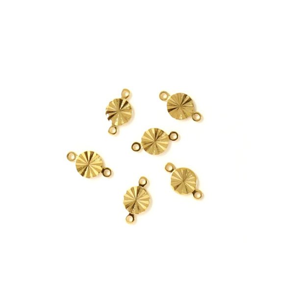 Connector bead, link, gilded brass, faceted coin with 2 loops, 6x10mm, 6pcs.