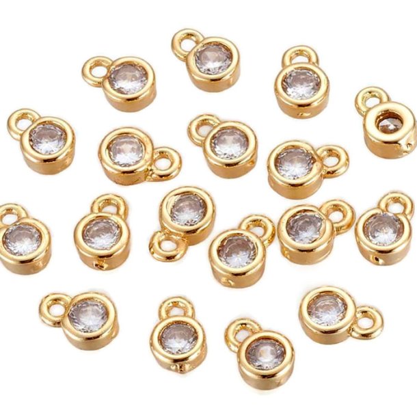Small pendant with Cubic Zircon and loop, gold plated brass, 6x4x2mm, 4pcs
