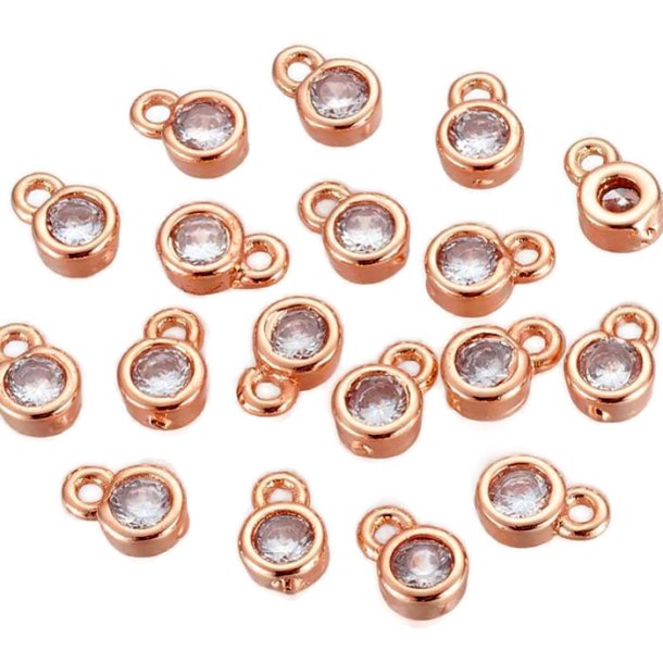 Small pendant with Cubic Zircon and loop, rose gold plated brass, 6x4x2mm, 4pcs