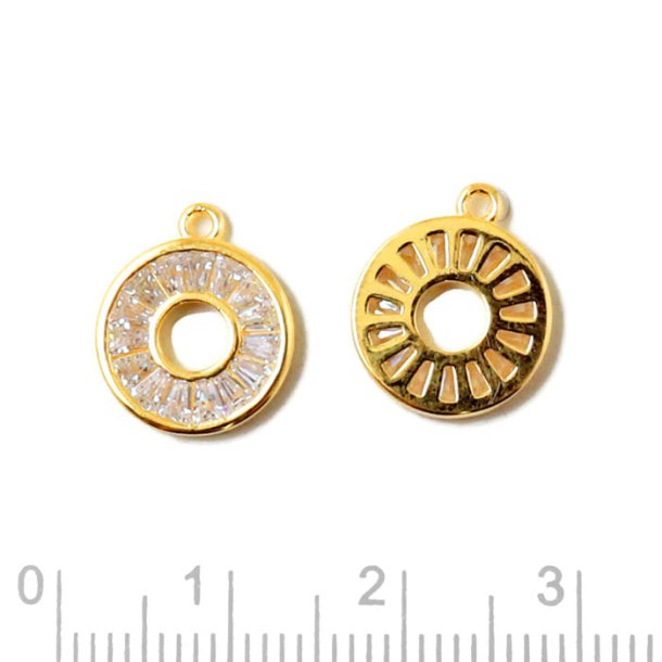 Pendant with Cubic Zirkon, circle with loop, gold plated silver, 14x12mm, 1pc