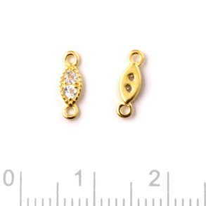 Zwischenstück mit Zirkonia und zwei Ösen, oval, vergoldetes Silber, 9,5x3x2mm, 2 Stk