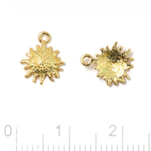 Charm, sun, 1 eyelet, gold-plated silver, 10x8.5x2mm, 1 pc