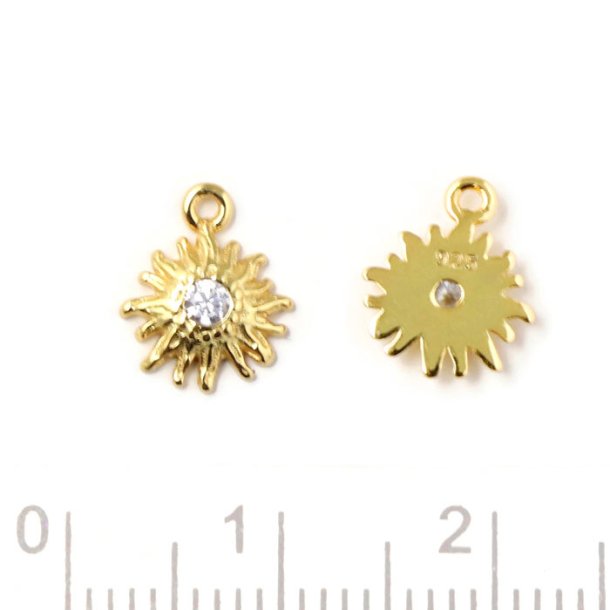 Pendant, flower with CZ in the center, 1 eyelet, gold-plated silver, 10x8x2mm, 1 pc