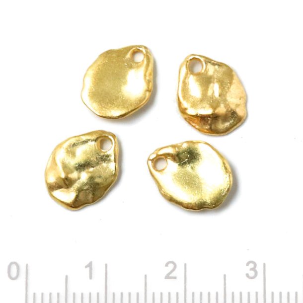Pendant, uneven drop shape, flat, gold plated brass, 11x9x2mm, 4pcs