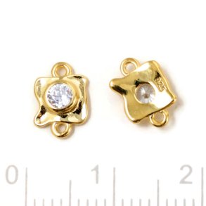 Zwischenstck mit klarem Zirkonia und 2 sen, vergoldetes Silber, 9x6mm, 2 Stck