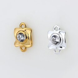 Zwischenstck mit klarem Zirkonia und 2 sen, vergoldetes Silber, 9x6mm, 2 Stck