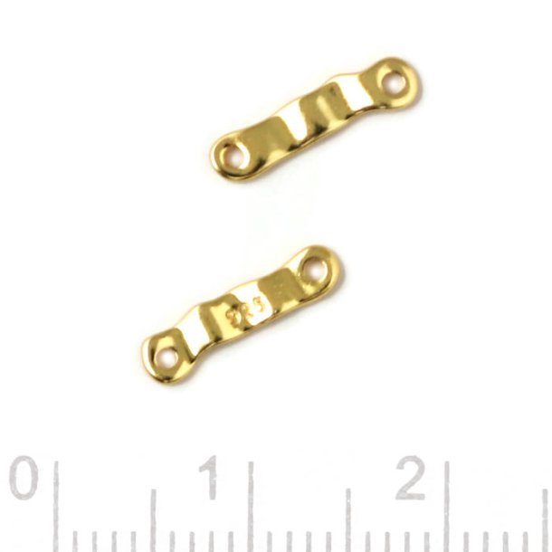 Spacer, uneven elongated surface with 2 holes, gold-plated silver, 10x3 mm, 2 pieces